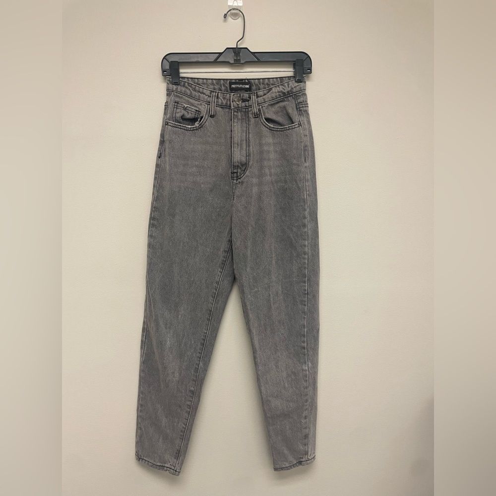 PrettyLittleThing 90s High Rise Straight Leg Mom Jeans Gray Acid Wash Denim US2
